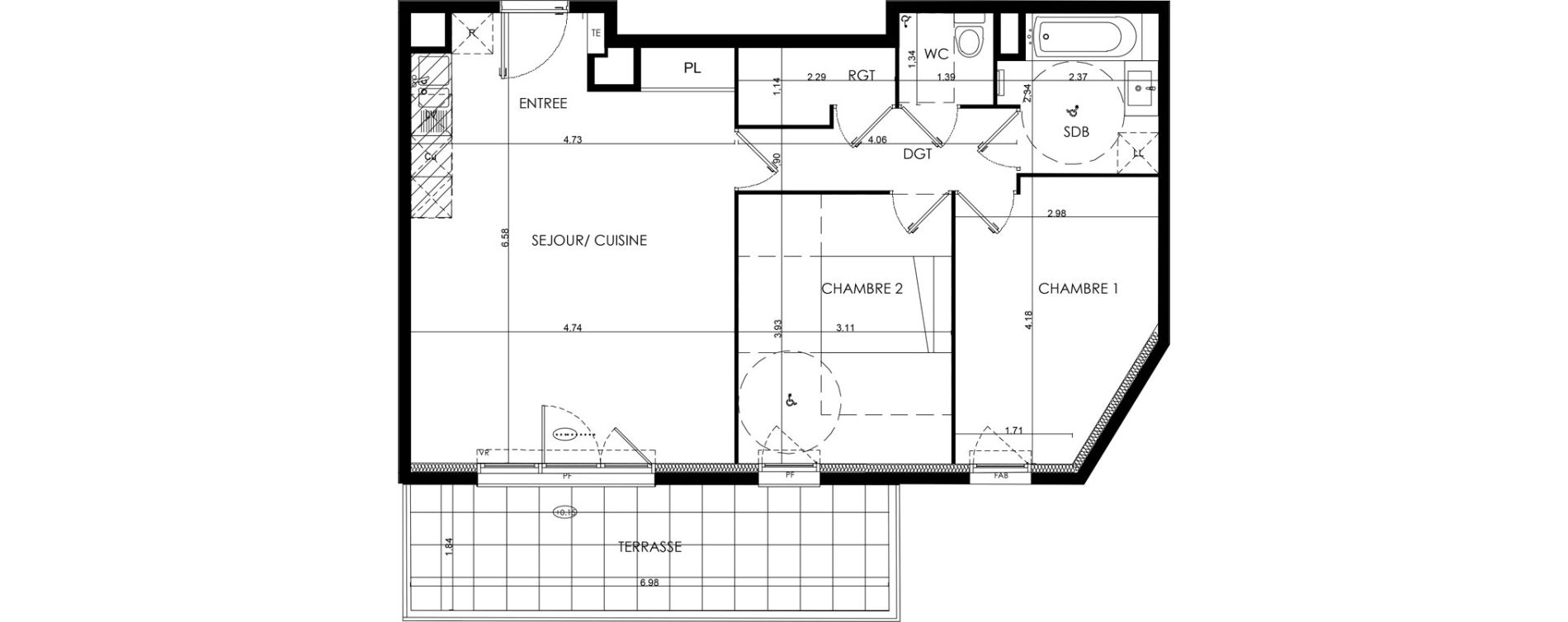 Appartement T3 de 66,00 m2 &agrave; N&icirc;mes La cigale