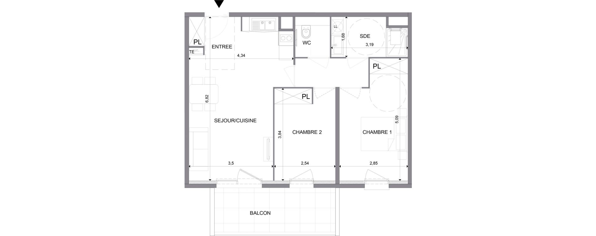 Appartement T3 meubl&eacute; de 59,39 m2 &agrave; N&icirc;mes Santa cruz