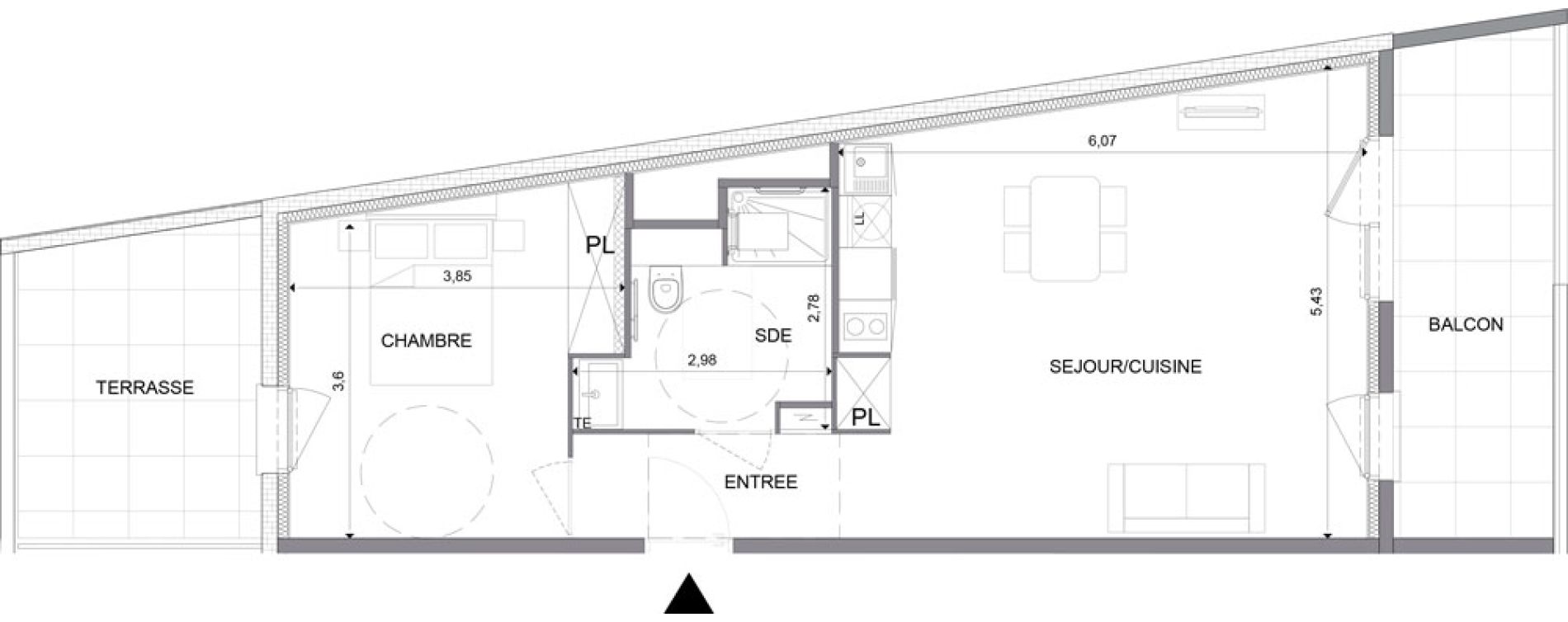 Appartement T2 meubl&eacute; de 53,69 m2 &agrave; N&icirc;mes Santa cruz