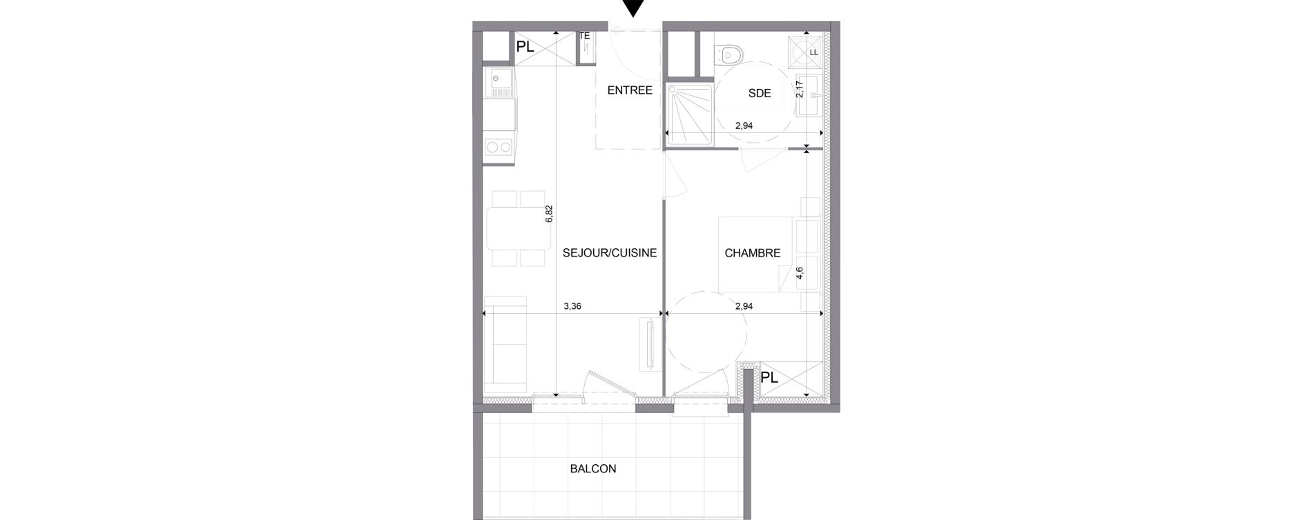 Appartement T2 meubl&eacute; de 41,22 m2 &agrave; N&icirc;mes Santa cruz