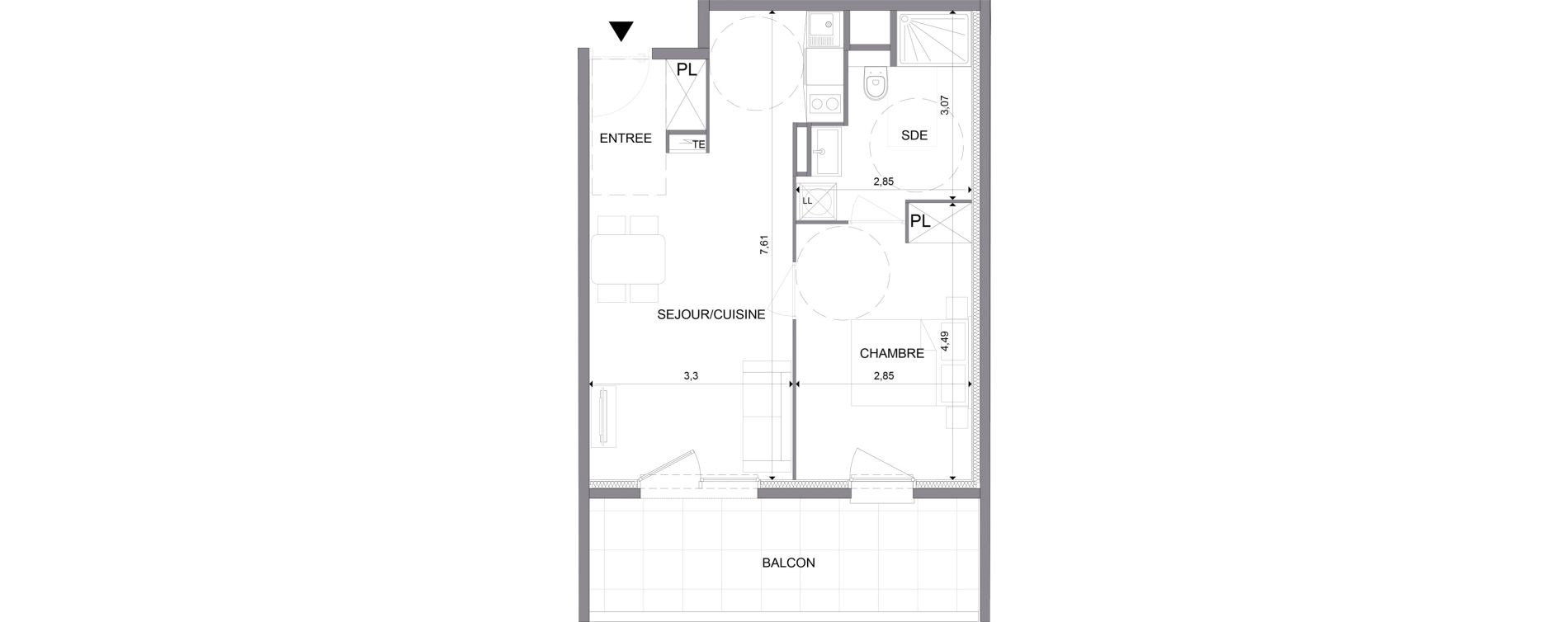 Appartement T2 meubl&eacute; de 43,96 m2 &agrave; N&icirc;mes Santa cruz