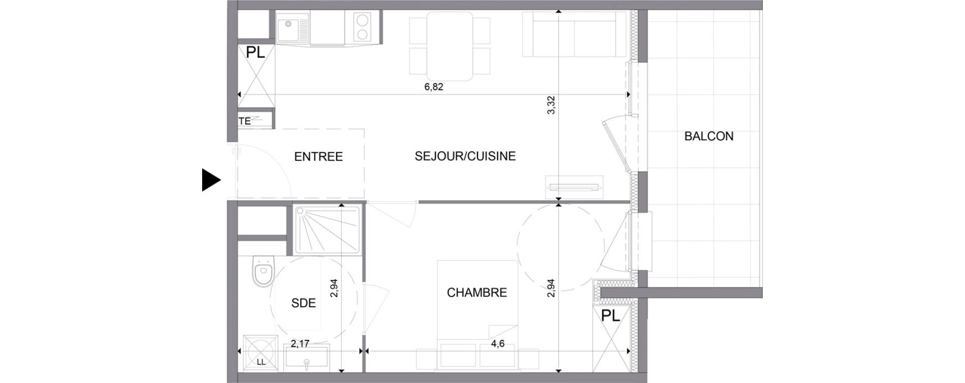 Appartement T2 meubl&eacute; de 40,92 m2 &agrave; N&icirc;mes Santa cruz