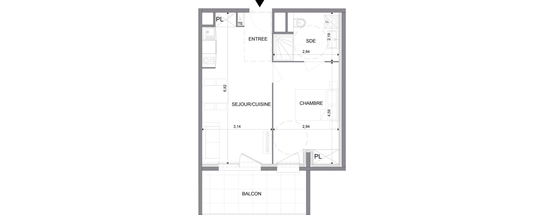 Appartement T2 meubl&eacute; de 39,70 m2 &agrave; N&icirc;mes Santa cruz