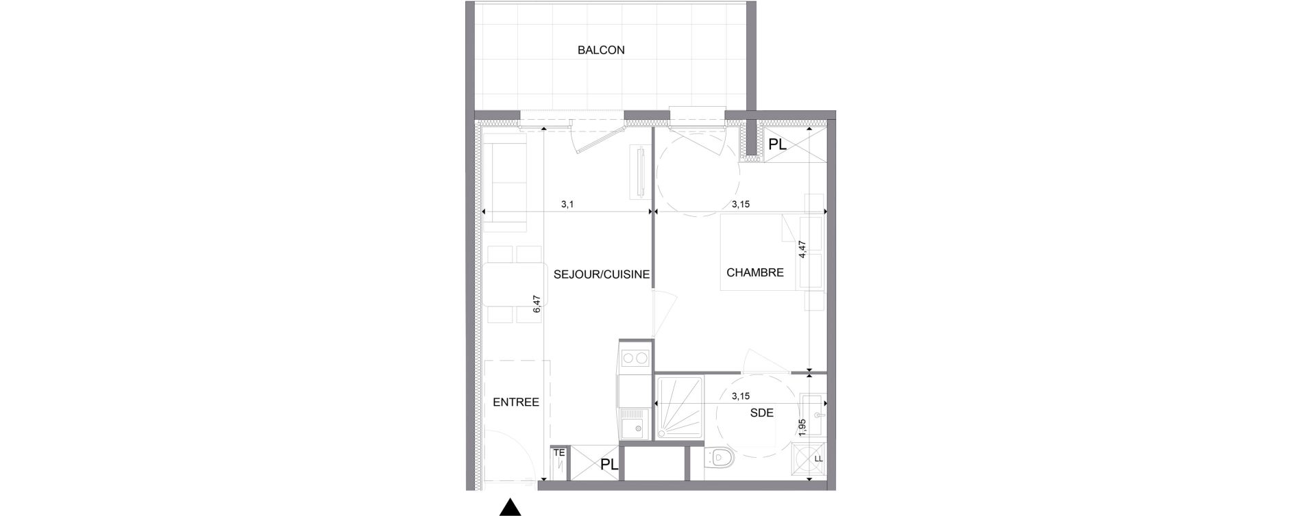 Appartement T2 meubl&eacute; de 38,77 m2 &agrave; N&icirc;mes Santa cruz