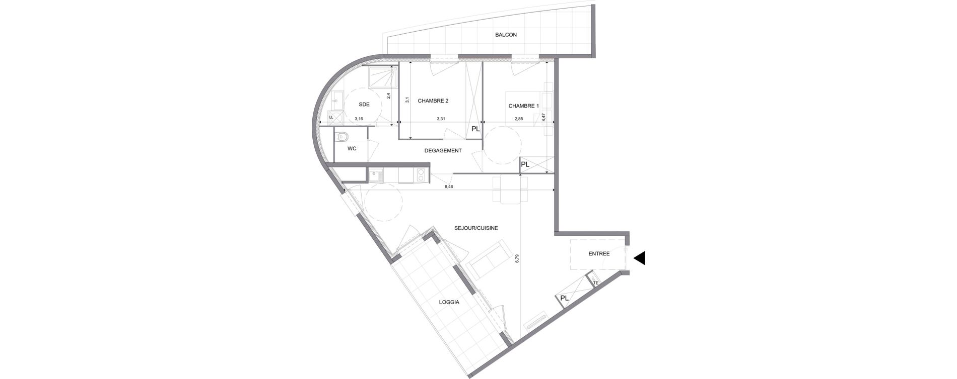 Appartement T3 meubl&eacute; de 75,52 m2 &agrave; N&icirc;mes Santa cruz