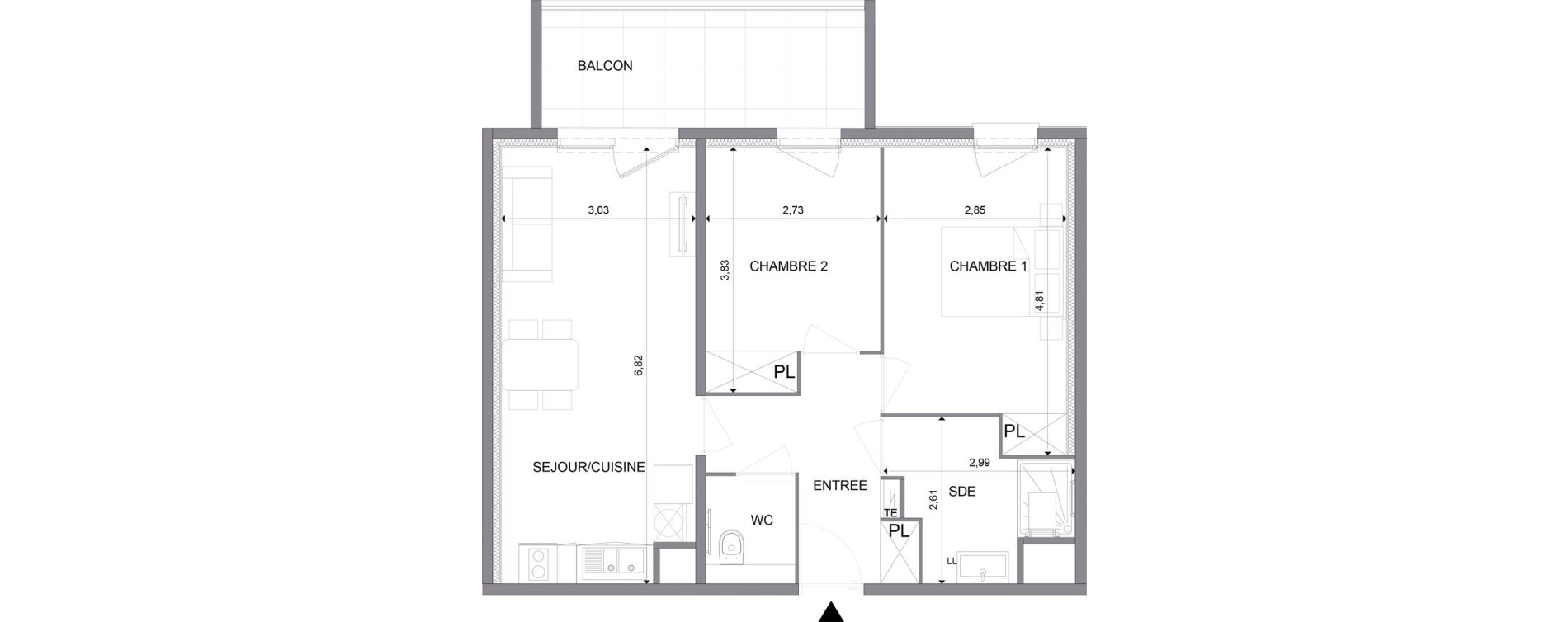 Appartement T3 meubl&eacute; de 57,27 m2 &agrave; N&icirc;mes Santa cruz