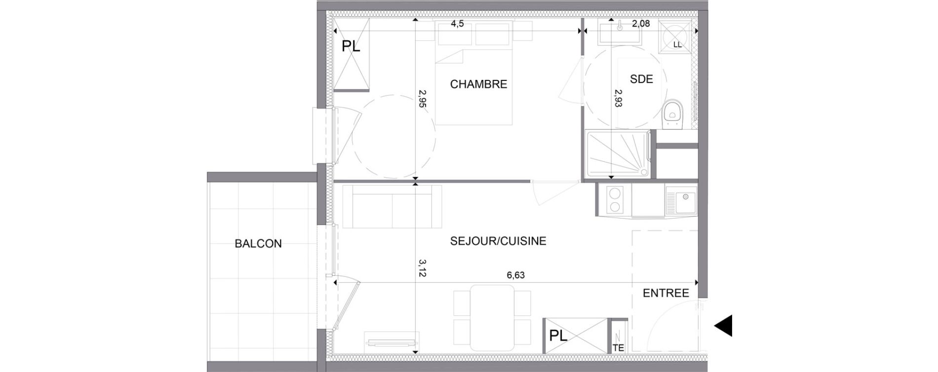 Appartement T2 meubl&eacute; de 39,13 m2 &agrave; N&icirc;mes Santa cruz