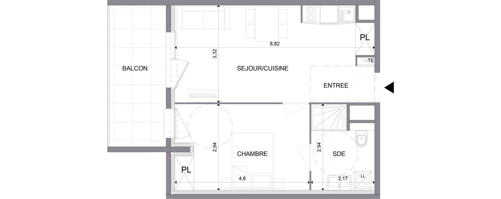 Appartement T2 meubl&eacute; de 40,95 m2 &agrave; N&icirc;mes Santa cruz