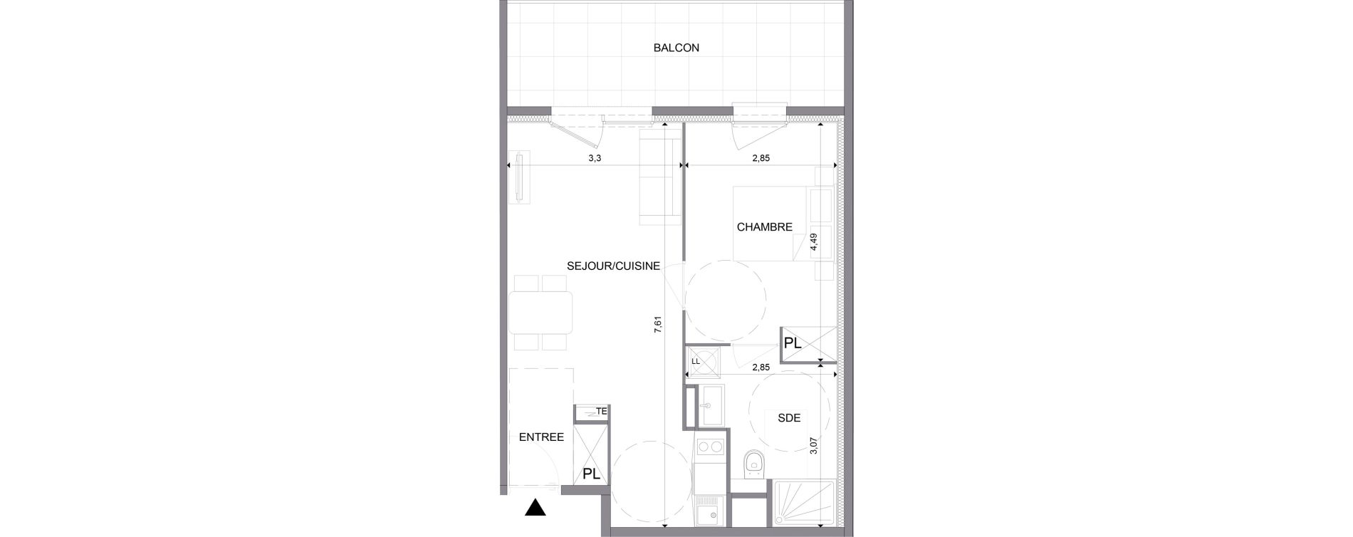 Appartement T2 meubl&eacute; de 43,96 m2 &agrave; N&icirc;mes Santa cruz