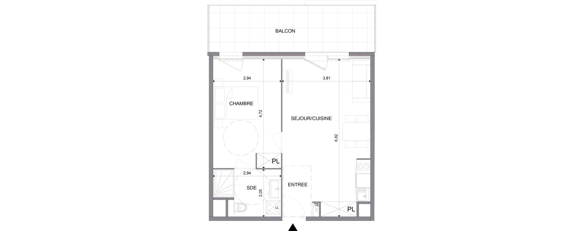 Appartement T2 meubl&eacute; de 44,63 m2 &agrave; N&icirc;mes Santa cruz