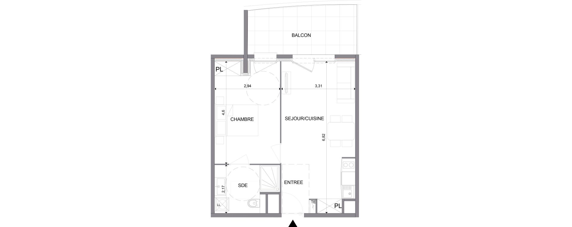 Appartement T2 meubl&eacute; de 40,95 m2 &agrave; N&icirc;mes Santa cruz