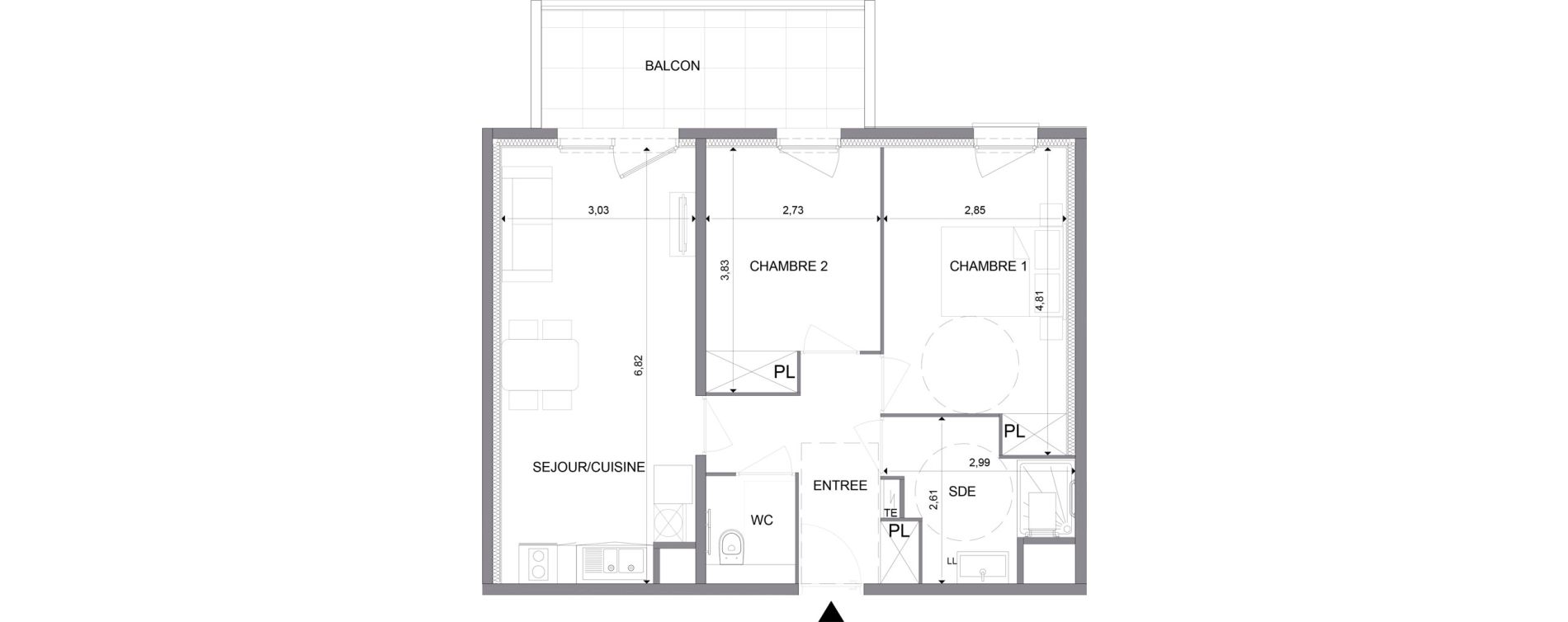 Appartement T3 meubl&eacute; de 57,27 m2 &agrave; N&icirc;mes Santa cruz