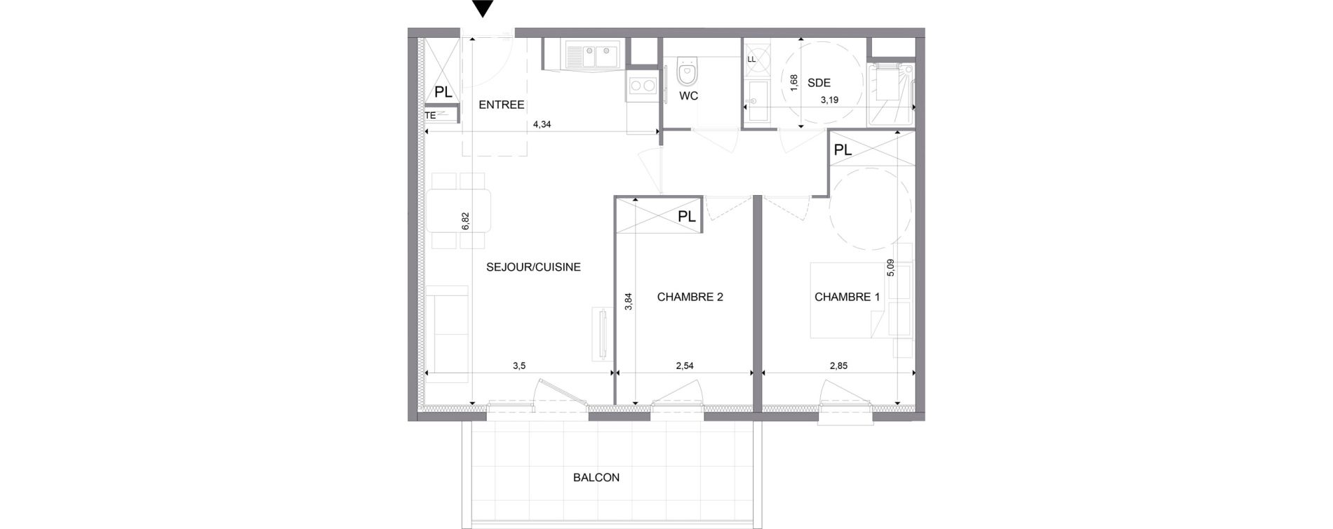 Appartement T3 meubl&eacute; de 59,39 m2 &agrave; N&icirc;mes Santa cruz