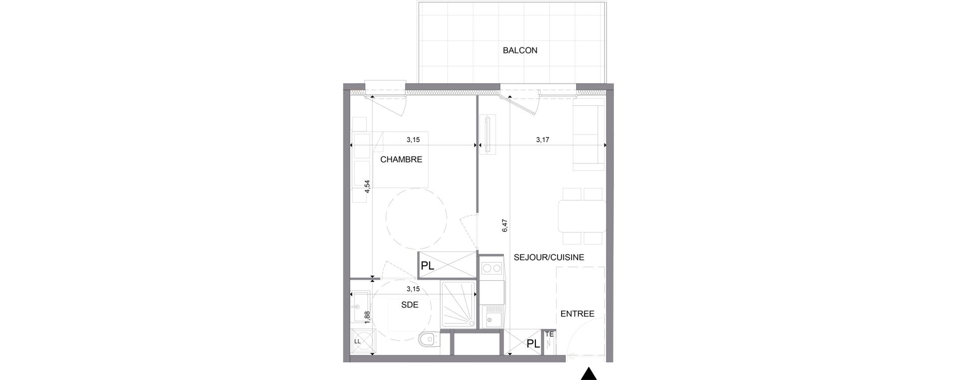 Appartement T2 meubl&eacute; de 39,69 m2 &agrave; N&icirc;mes Santa cruz