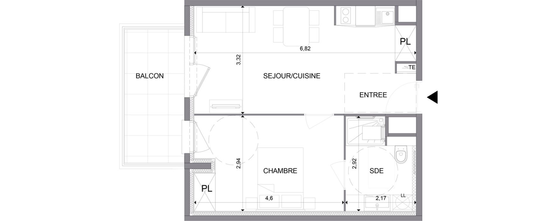 Appartement T2 meubl&eacute; de 40,94 m2 &agrave; N&icirc;mes Santa cruz