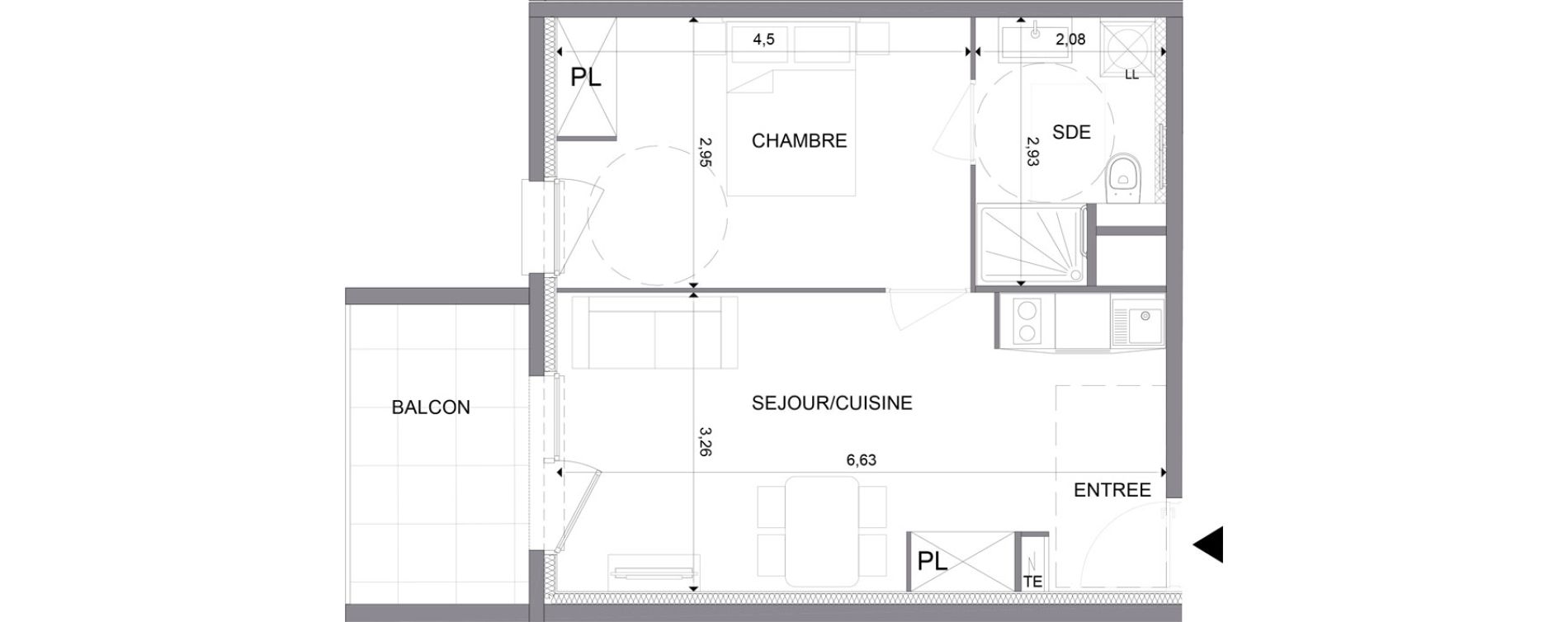 Appartement T2 meubl&eacute; de 40,06 m2 &agrave; N&icirc;mes Santa cruz