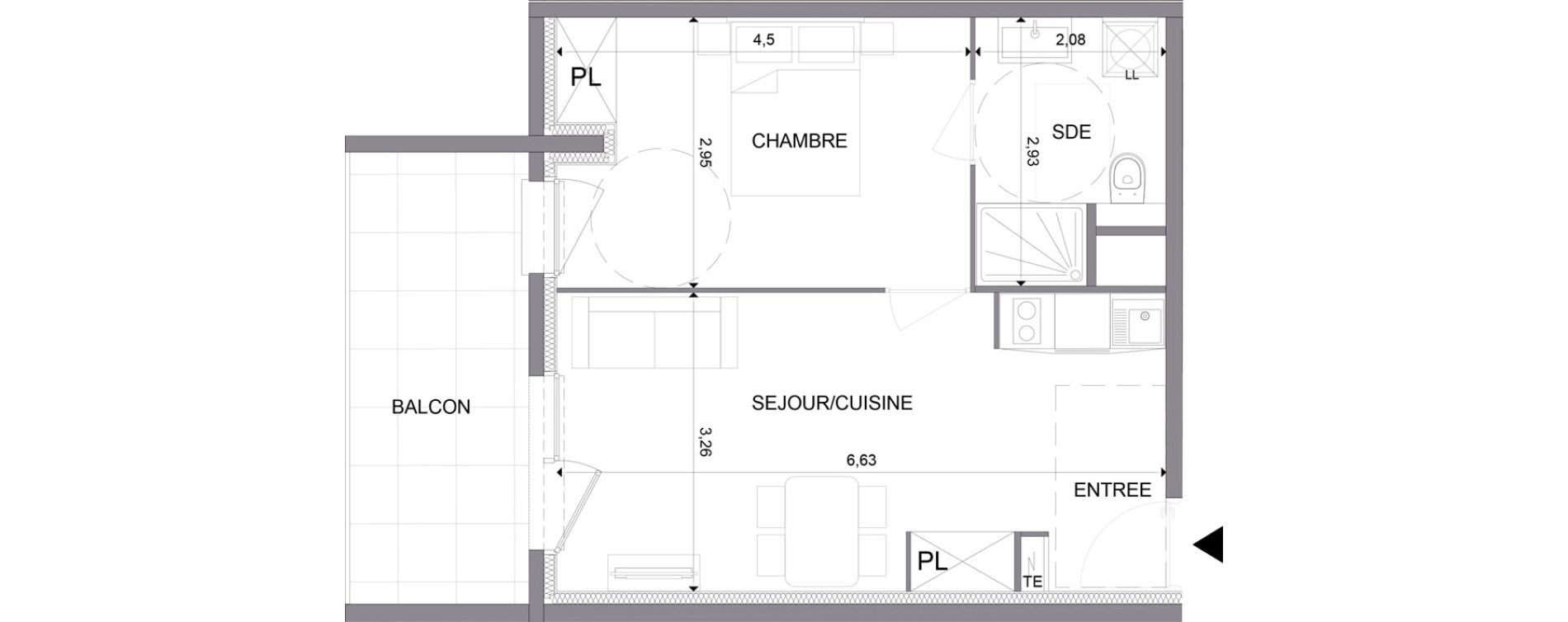 Appartement T2 meubl&eacute; de 39,80 m2 &agrave; N&icirc;mes Santa cruz