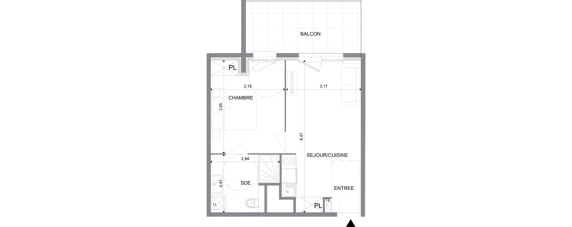 Appartement T2 meubl&eacute; de 39,03 m2 &agrave; N&icirc;mes Santa cruz