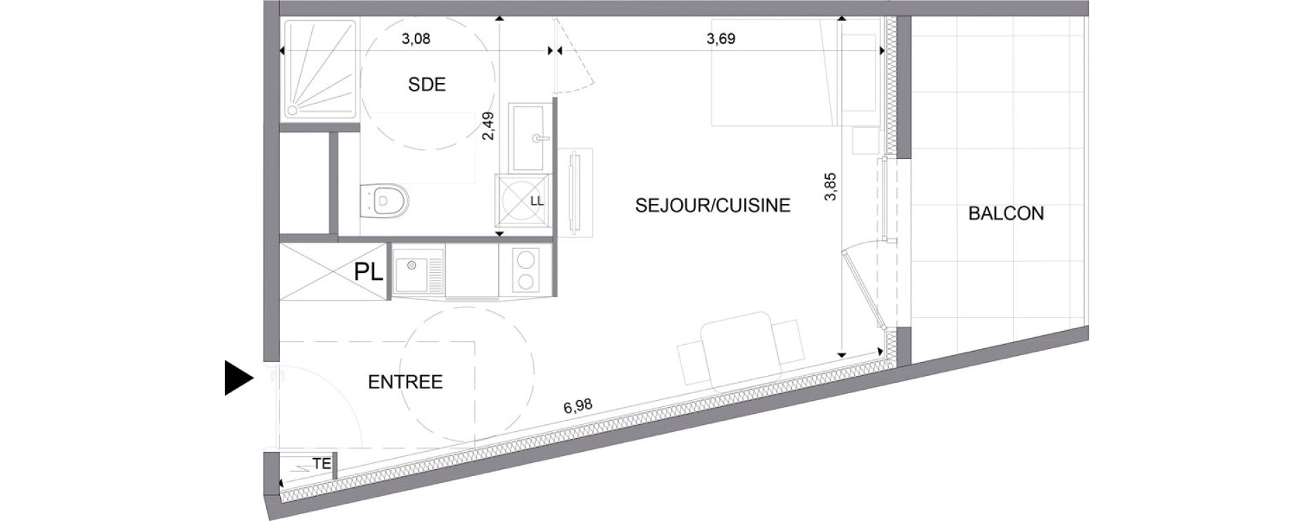 Appartement T1 meubl&eacute; de 29,93 m2 &agrave; N&icirc;mes Santa cruz