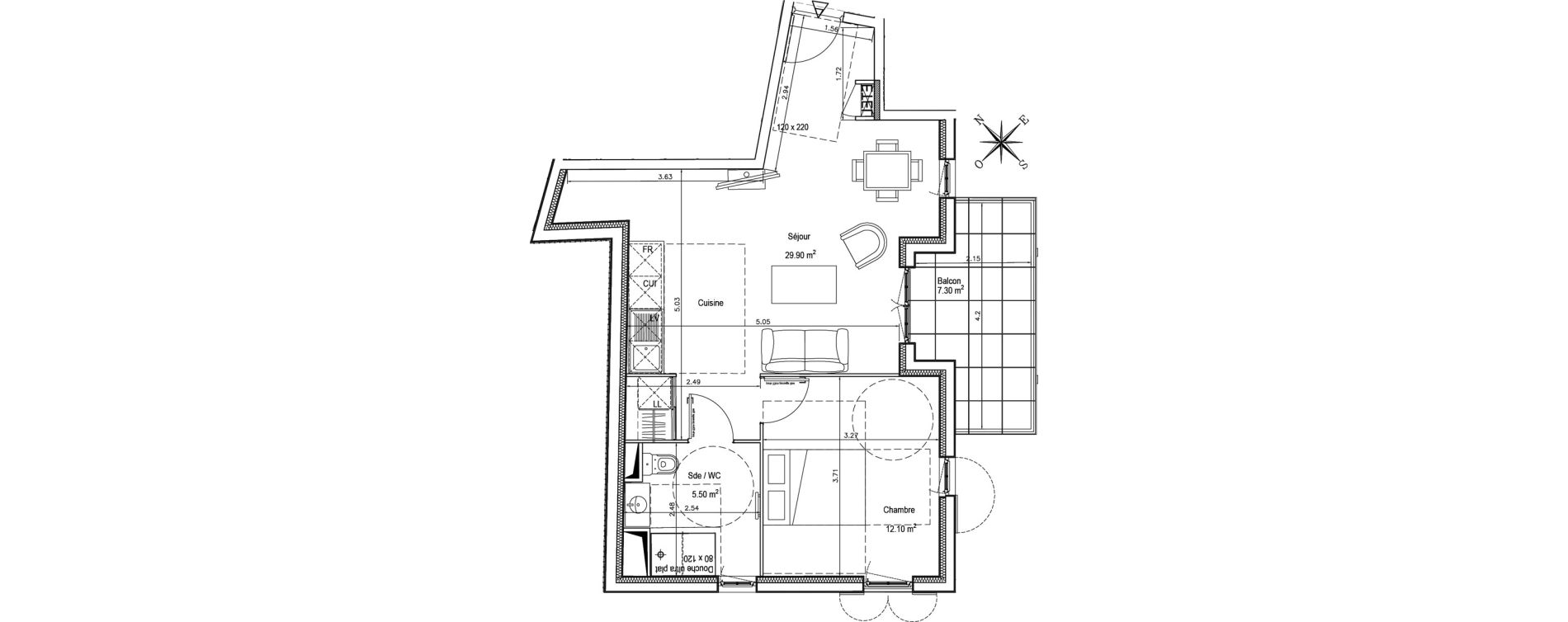 Appartement T2 de 47,50 m2 &agrave; N&icirc;mes Administrations