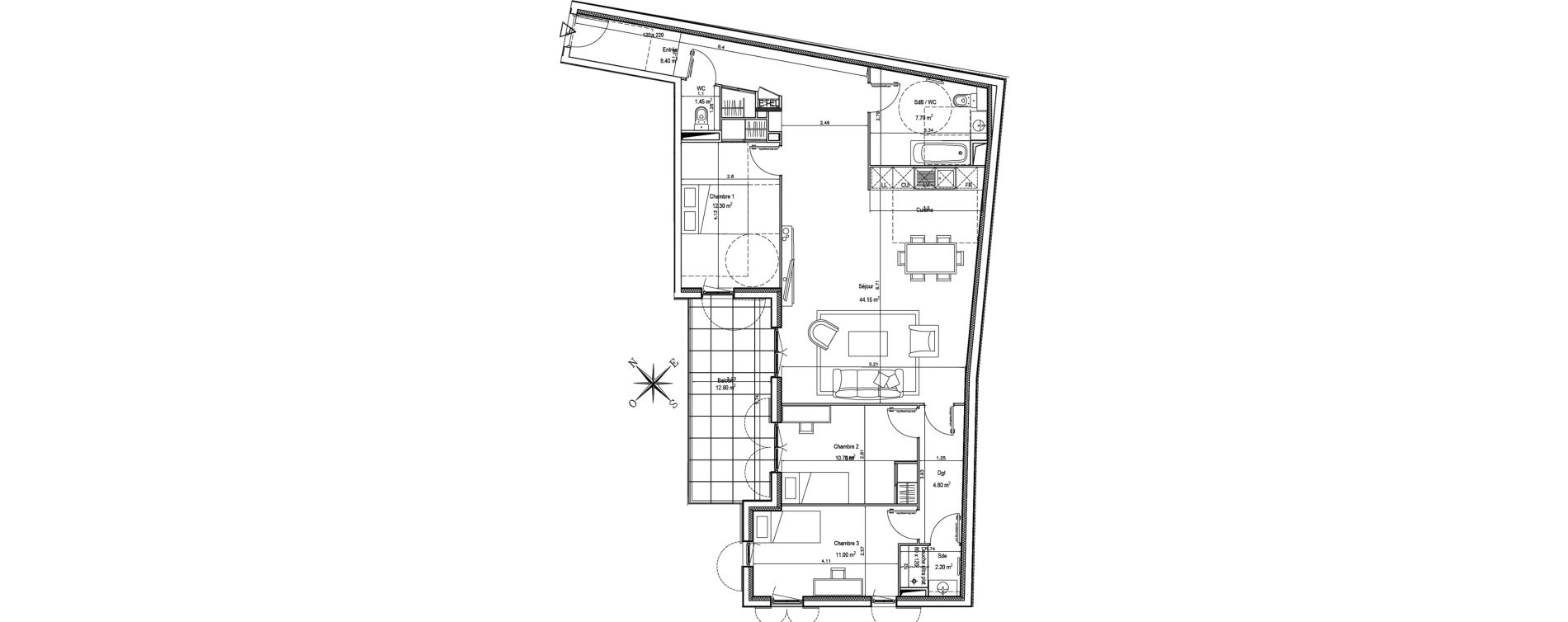 Appartement T4 de 102,70 m2 &agrave; N&icirc;mes Administrations