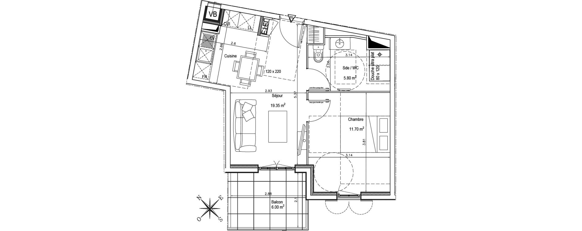 Appartement T2 de 36,85 m2 &agrave; N&icirc;mes Administrations