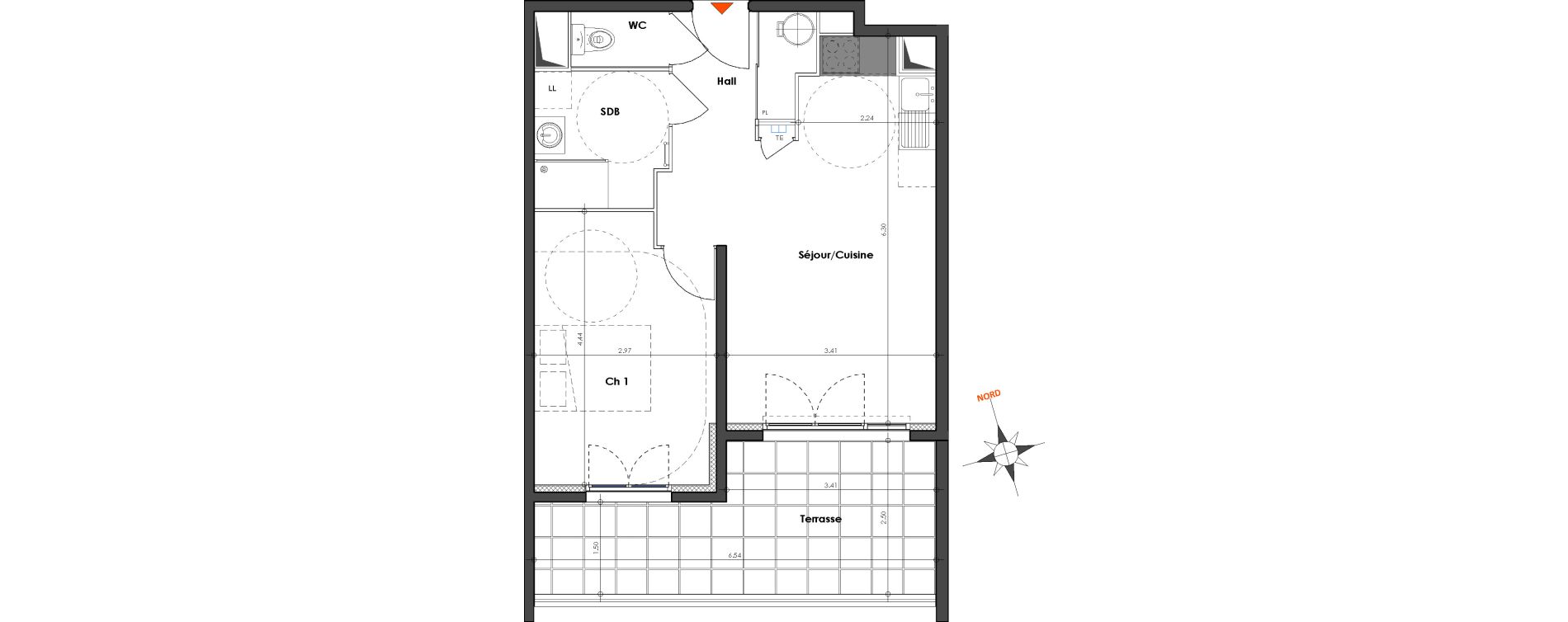 Appartement T2 de 43,64 m2 &agrave; N&icirc;mes Le petit v&eacute;delin