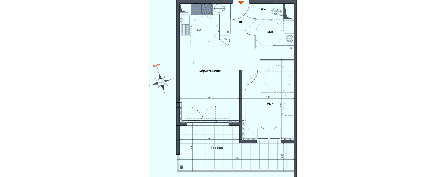 Appartement T2 de 44,28 m2 &agrave; N&icirc;mes Le petit v&eacute;delin