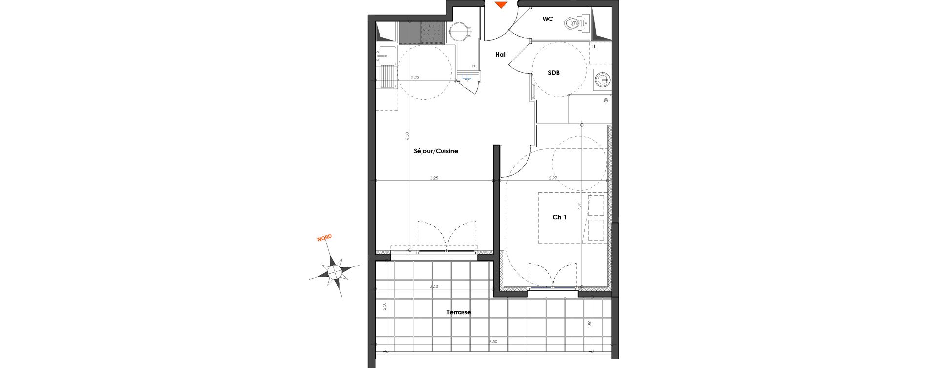 Appartement T2 de 42,91 m2 &agrave; N&icirc;mes Le petit v&eacute;delin
