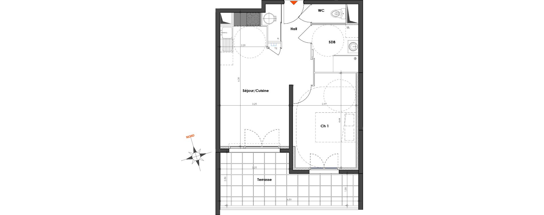 Appartement T2 de 42,91 m2 &agrave; N&icirc;mes Le petit v&eacute;delin