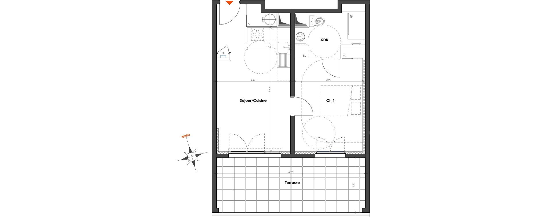 Appartement T2 de 40,30 m2 &agrave; N&icirc;mes Le petit v&eacute;delin