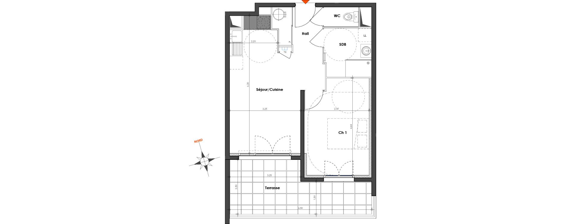 Appartement T2 de 42,97 m2 &agrave; N&icirc;mes Le petit v&eacute;delin