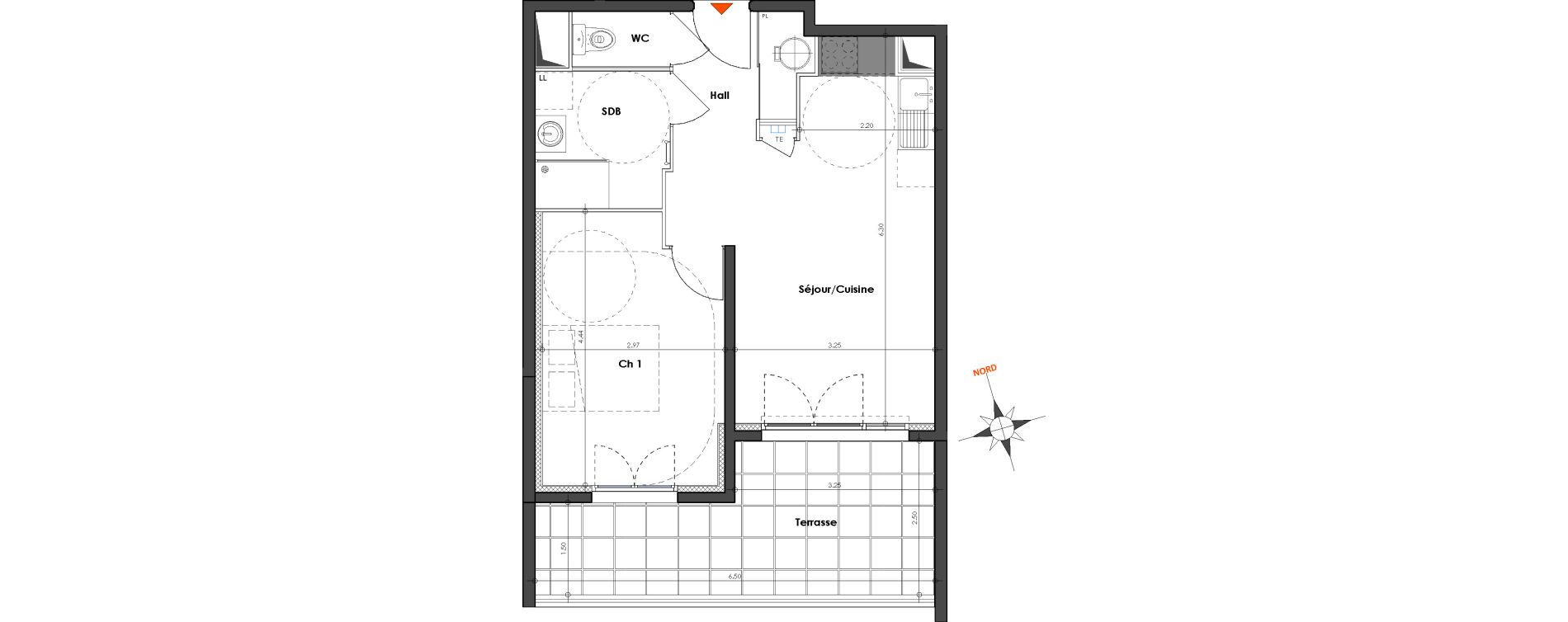 Appartement T2 de 42,92 m2 &agrave; N&icirc;mes Le petit v&eacute;delin