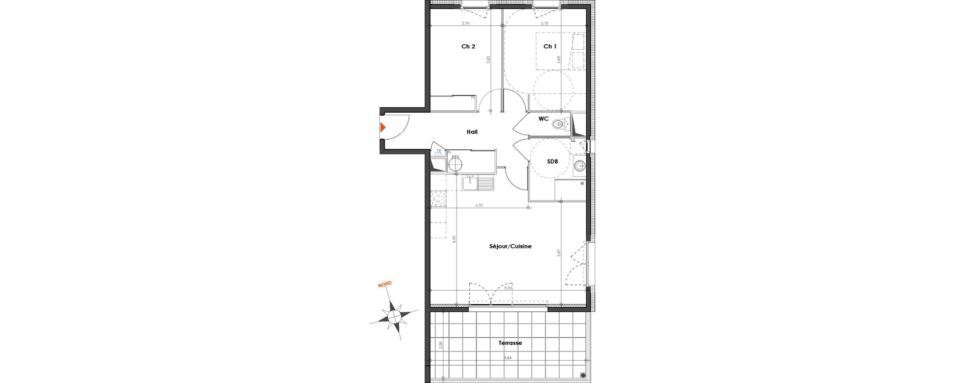 Appartement T3 de 65,97 m2 &agrave; N&icirc;mes Le petit v&eacute;delin