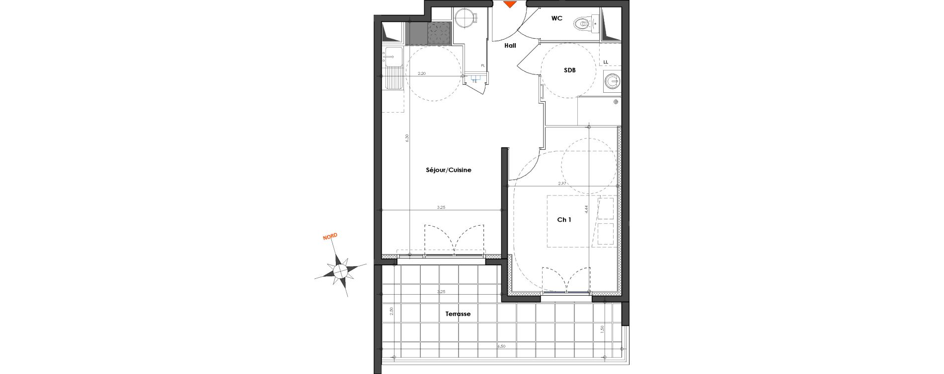 Appartement T2 de 42,97 m2 &agrave; N&icirc;mes Le petit v&eacute;delin
