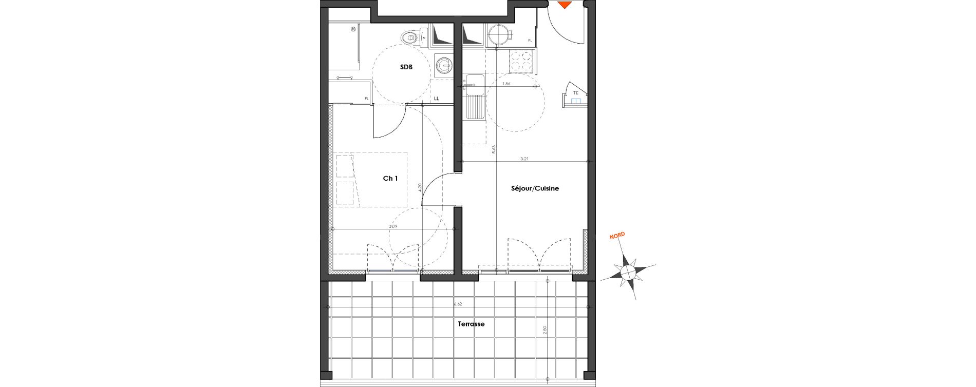Appartement T2 de 39,23 m2 &agrave; N&icirc;mes Le petit v&eacute;delin