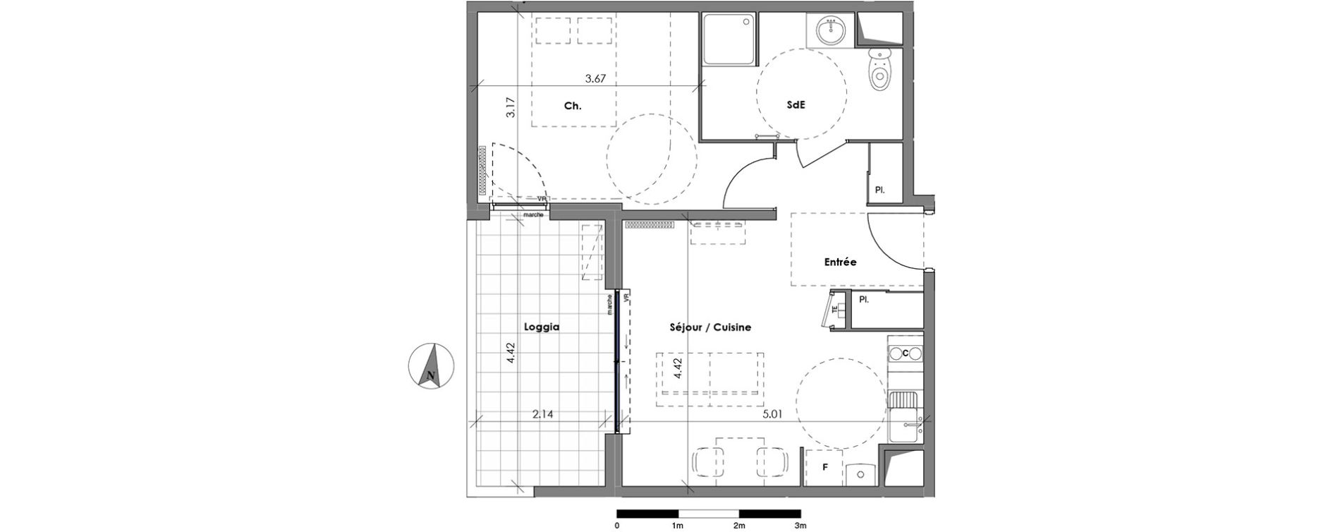 Appartement T2 de 43,80 m2 &agrave; N&icirc;mes Centre