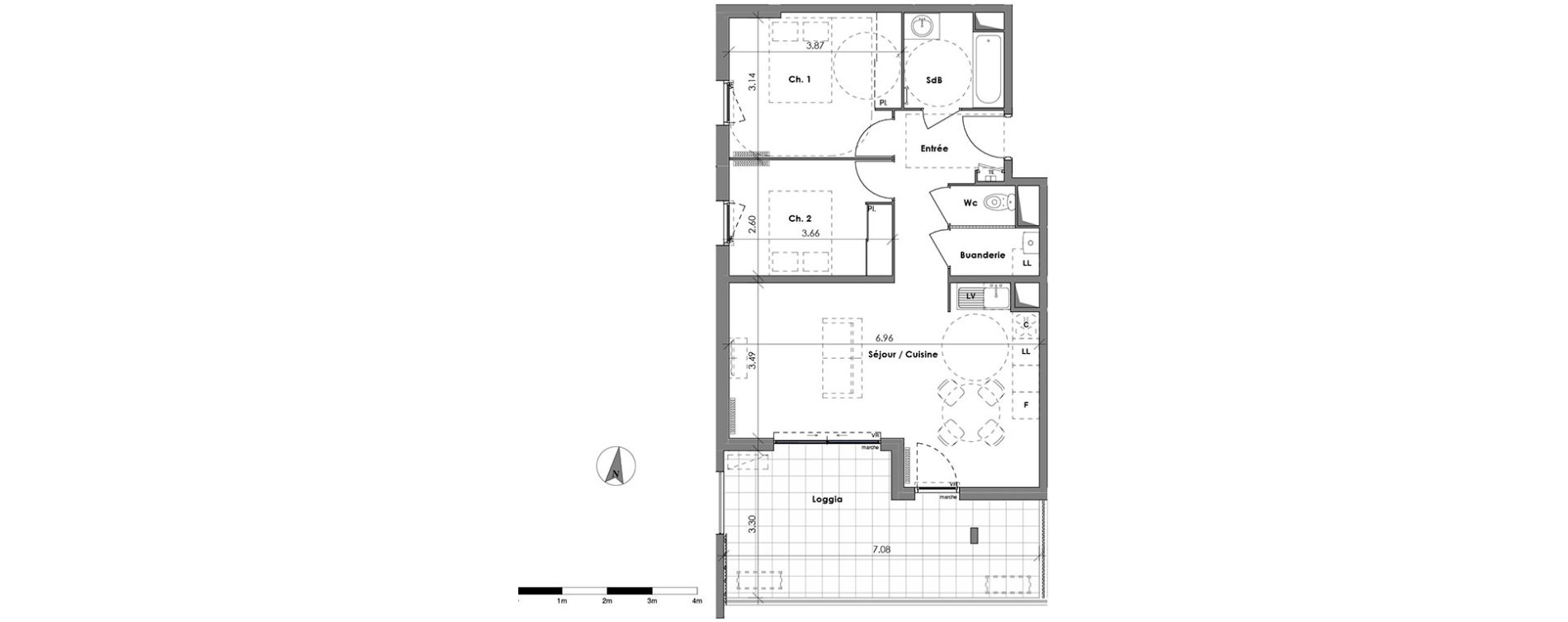 Appartement T3 de 63,30 m2 &agrave; N&icirc;mes Centre