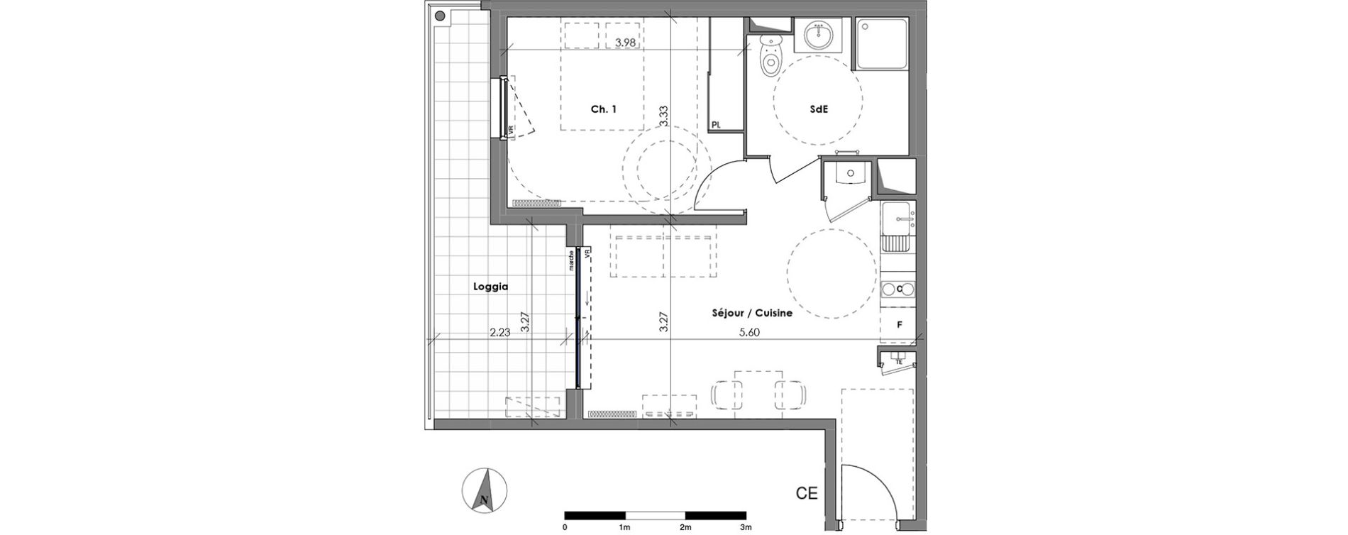 Appartement T2 de 42,20 m2 &agrave; N&icirc;mes Centre