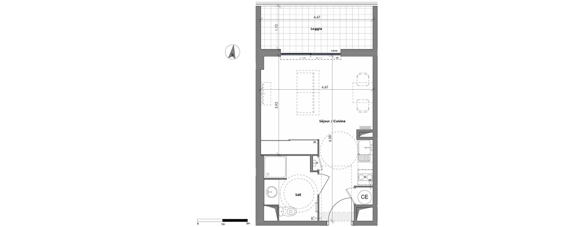 Appartement T1 de 27,40 m2 &agrave; N&icirc;mes Centre
