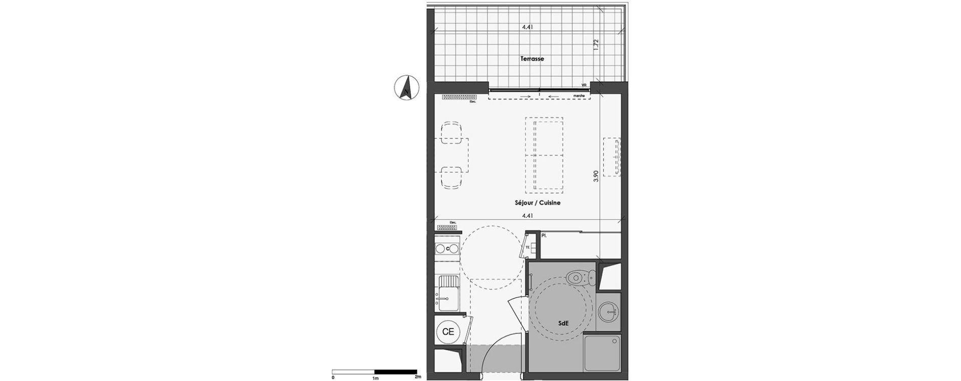 Appartement T1 de 27,40 m2 &agrave; N&icirc;mes Centre