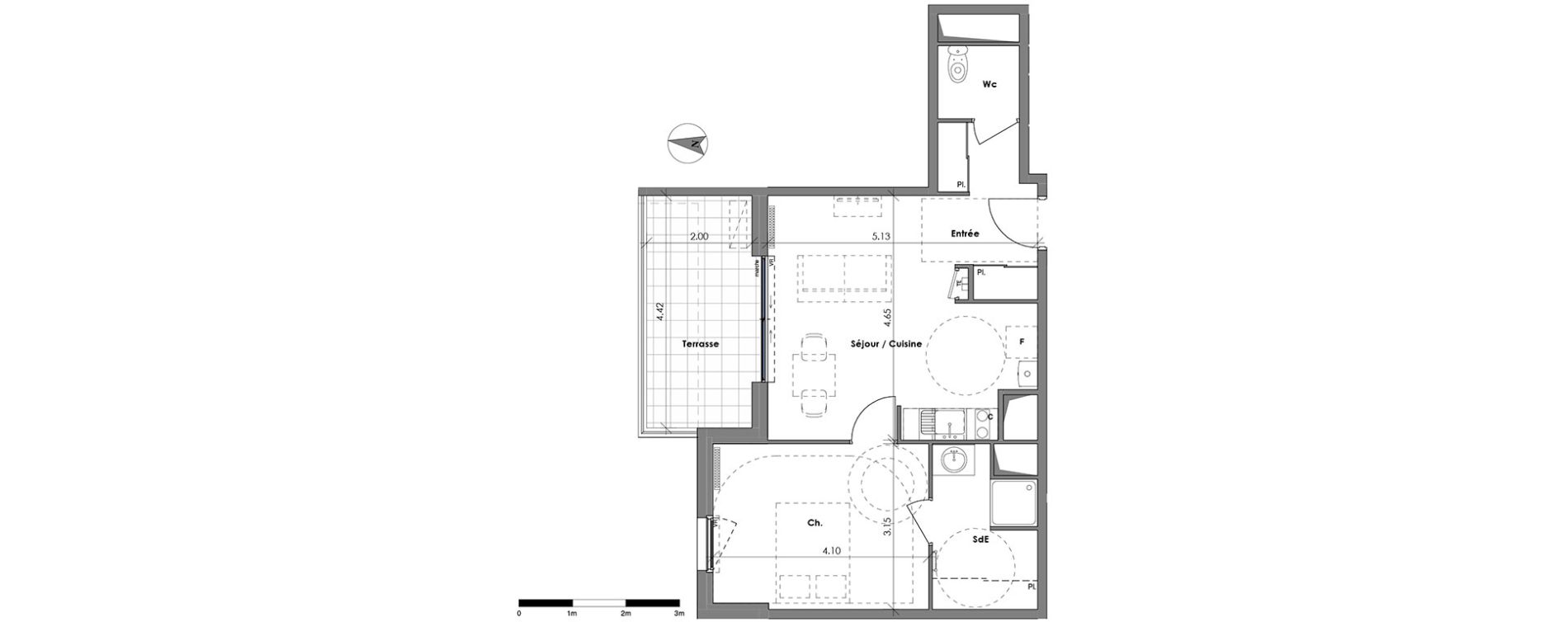 Appartement T2 de 45,50 m2 &agrave; N&icirc;mes Centre