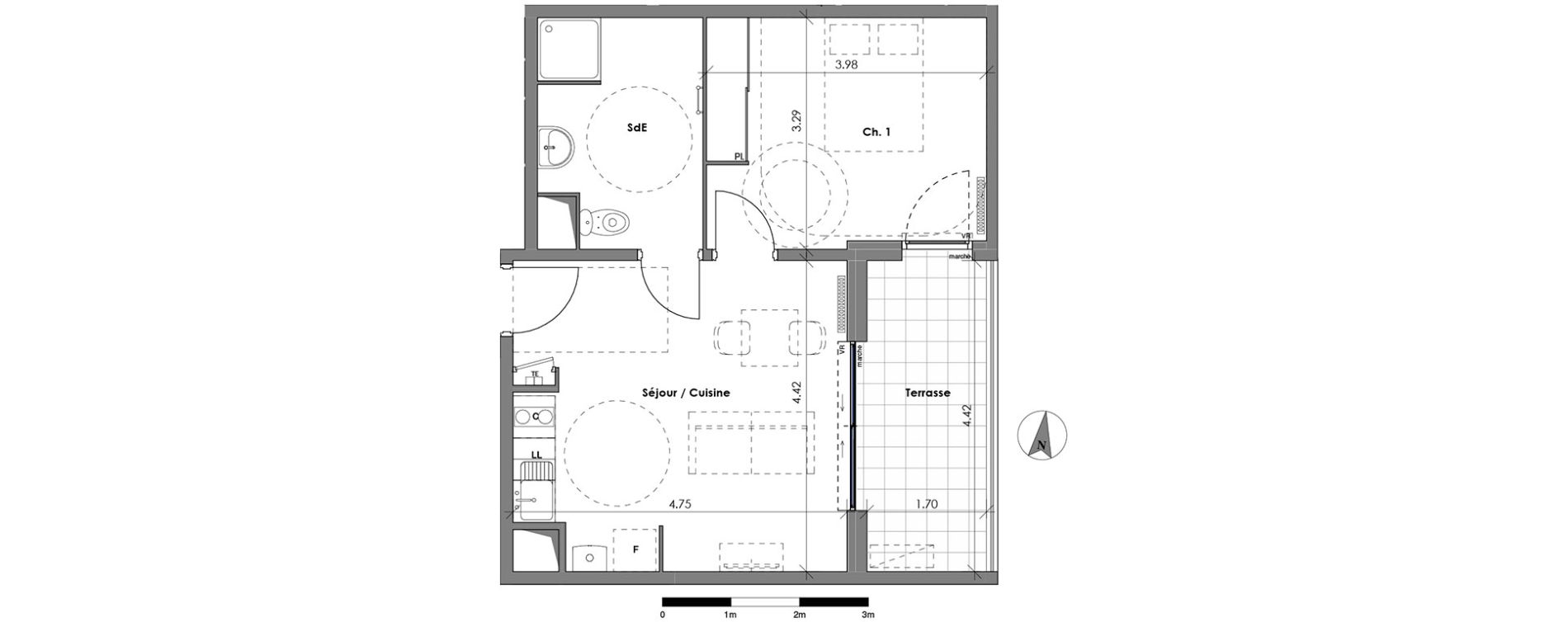 Appartement T2 de 40,20 m2 &agrave; N&icirc;mes Centre
