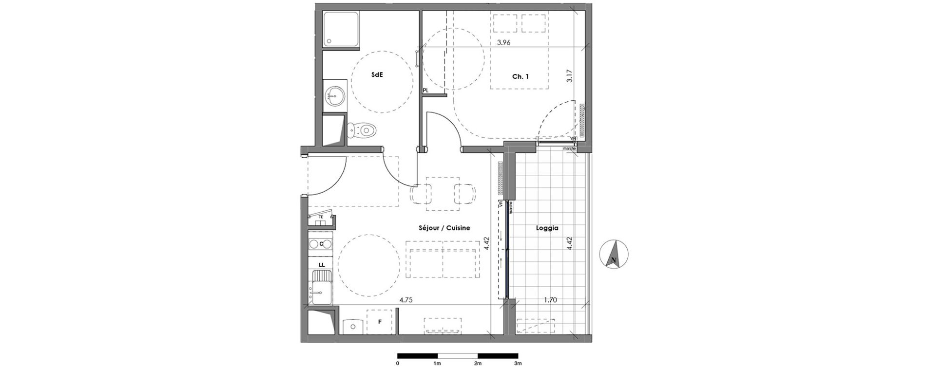 Appartement T2 de 40,20 m2 &agrave; N&icirc;mes Centre