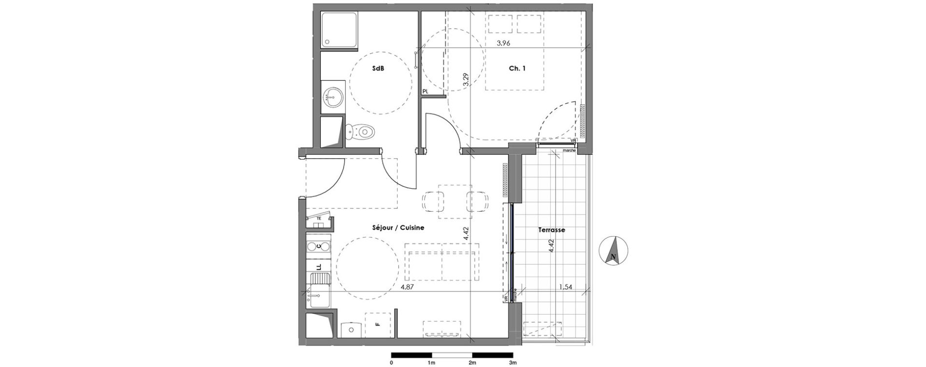 Appartement T2 de 40,70 m2 &agrave; N&icirc;mes Centre