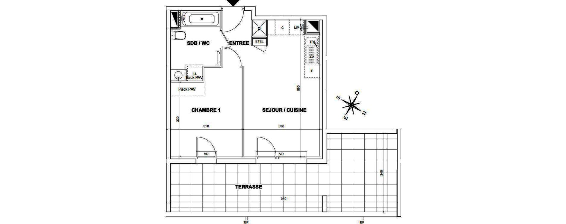 Appartement T2 de 37,88 m2 &agrave; N&icirc;mes Croix de fer
