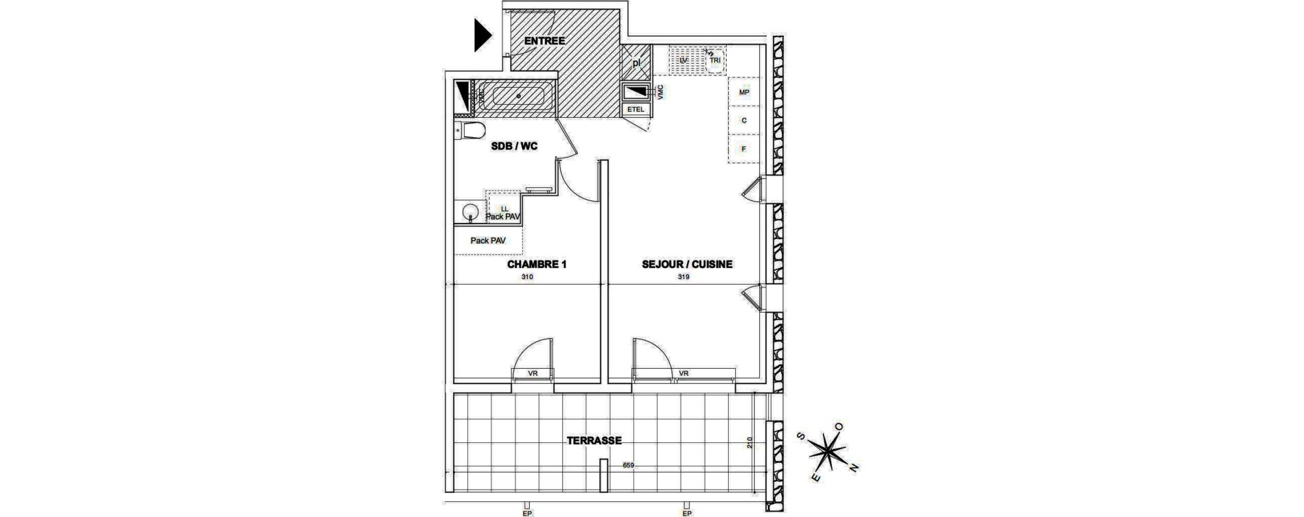 Appartement T2 de 45,63 m2 &agrave; N&icirc;mes Croix de fer