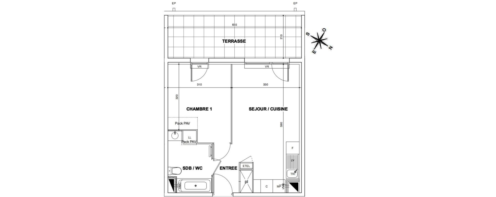 Appartement T2 de 39,04 m2 &agrave; N&icirc;mes Croix de fer