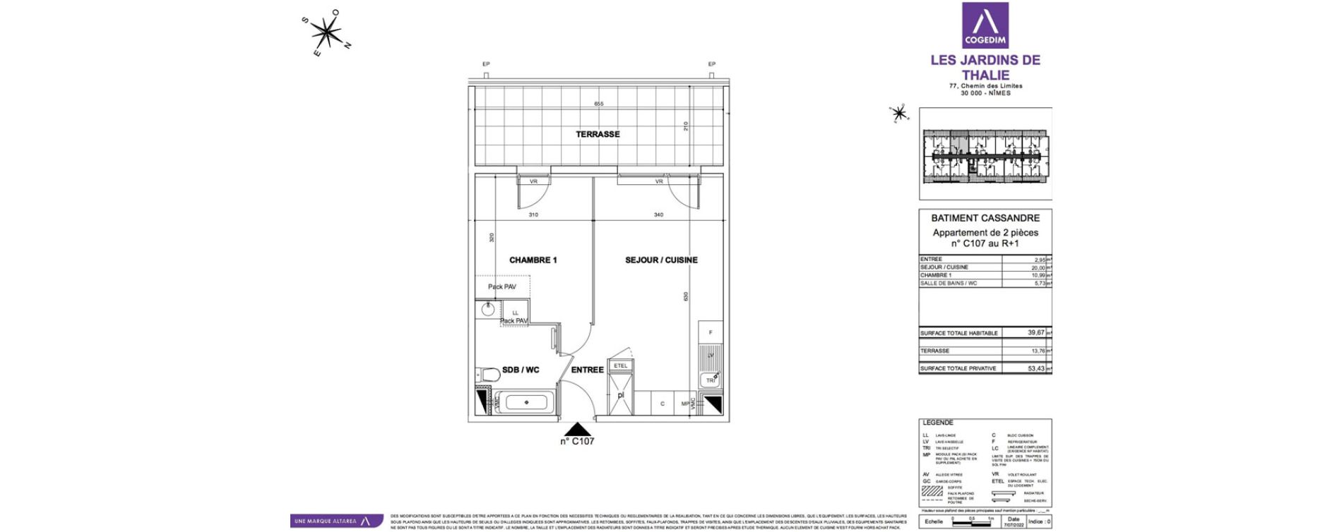 Appartement T2 de 39,67 m2 &agrave; N&icirc;mes Croix de fer