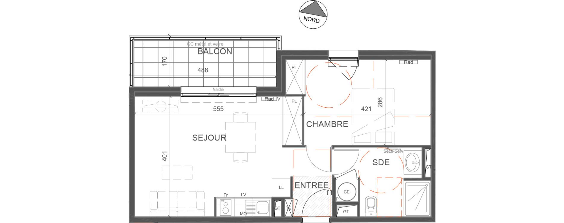 Appartement T2 de 43,00 m2 &agrave; N&icirc;mes Capouchin&eacute;